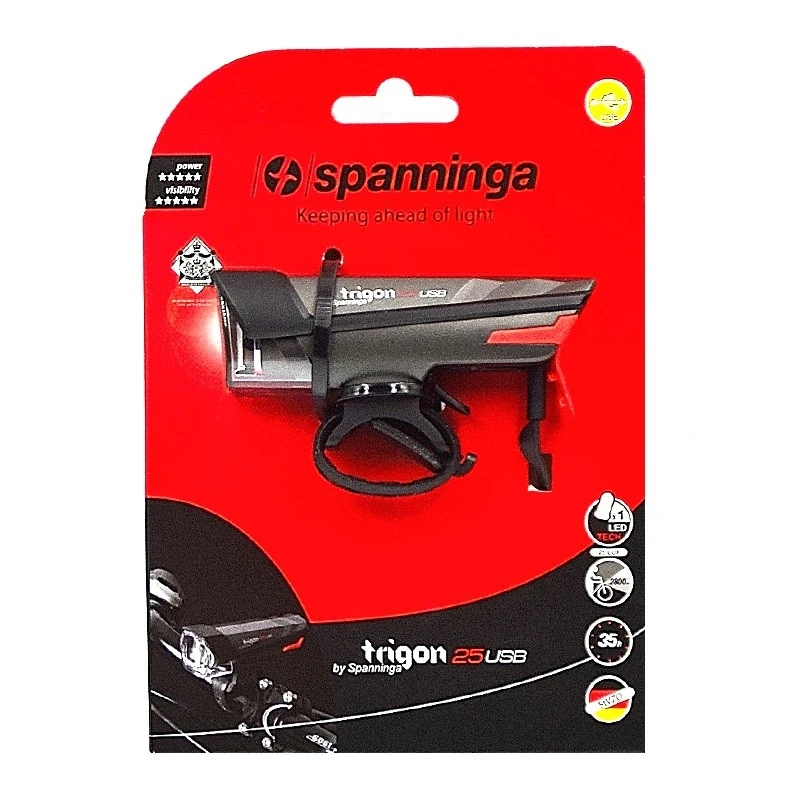 Projecteur Avant SPANNINGA TRIGON 25 Lux - Rechargeable USB, Fixation Sur Guidon 5 Projecteur Avant SPANNINGA TRIGON 25 Lux - Rechargeable USB, Fixation Sur Guidon – Image 3