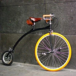 Vélo Vintage à Grande Roue + Selle Et Sacoche En Cuir Brun BROOKS -Messingschlager Soldes velo vintage a grande roue selle et sacoche en cuir brun brooks 4